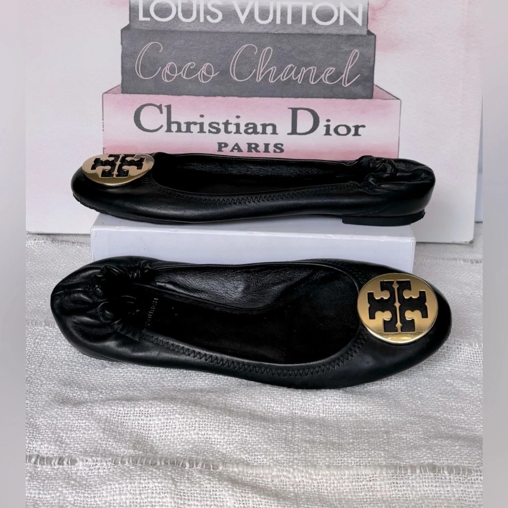 Tory Burch Napa Leather Reva Travel Ballet Flats Padded Insoles Size 10